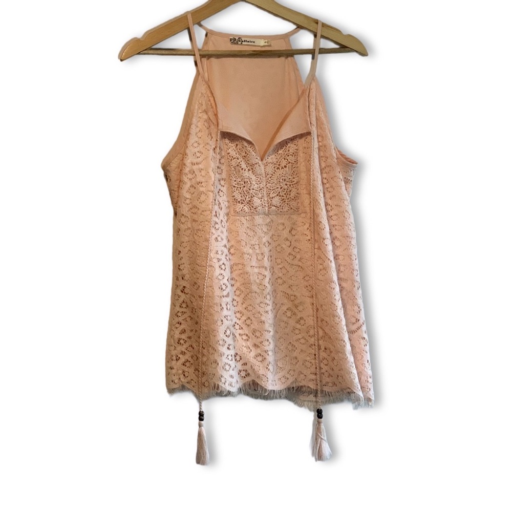 Laffaire Pink Lace Tasseled Boho Tank Top